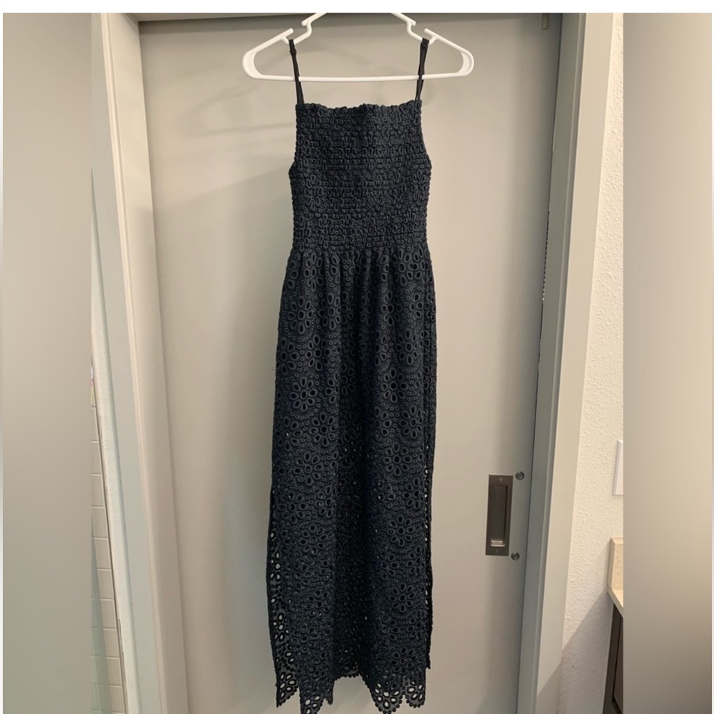 Hill House Navy Blue Eyelet Midi Dress